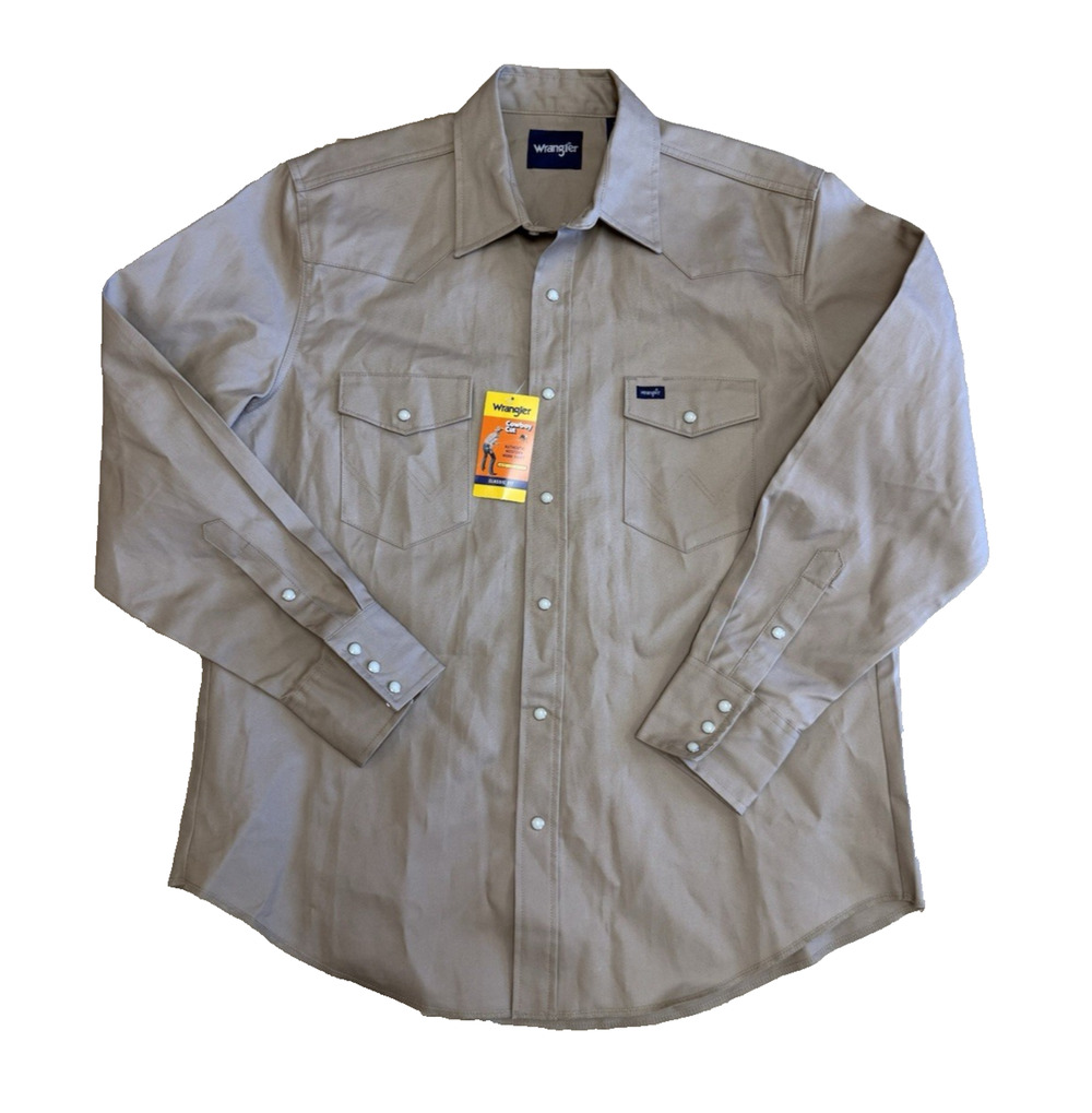 Wrangler Cowboy Cut Western Work Shirt XL Tan Pearl Snap MS70319 NWT